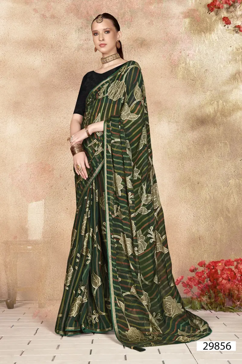 Archie By Vallabhi Floral Printed Brasso Sarees Wholesale Shop In Surat